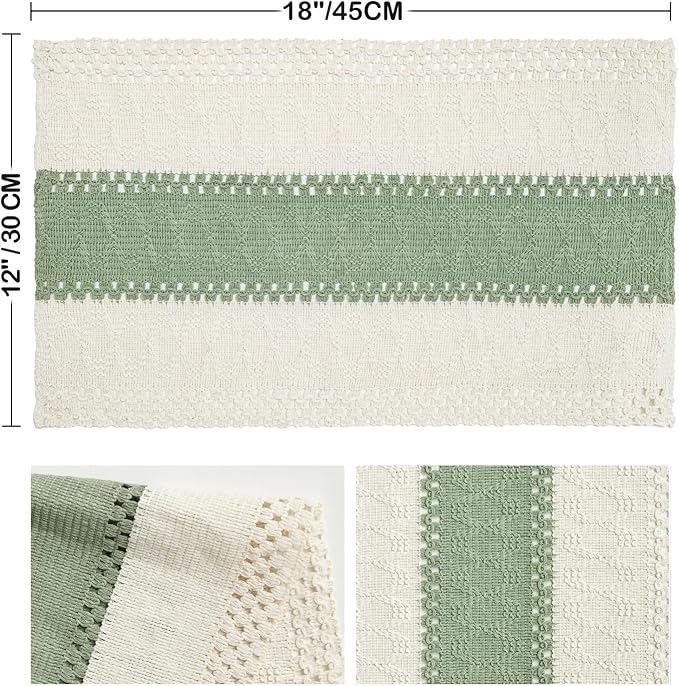 Artoid Mode Light Green Farmhouse Rustic Placemats Set of 6,12x18 Inch Seasonal Holiday Hollow Table Mats Party Kitchen Dining Decoration
