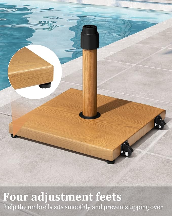 45lbs Patio Umbrella Base with Wheels, Heavy Duty Fringe Umbrella Stand Pre-Filled Concrete, No Sand/Water Needed, Fits 6-12ft Umbrella, Wind-Resistant for Deck, Poolside, Balcony