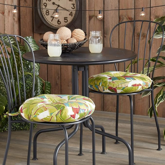 Greendale Home Fashions 15-inch Outdoor Round Bistro Seat Cushion, Set of 2, Tropical Multi 2 Count