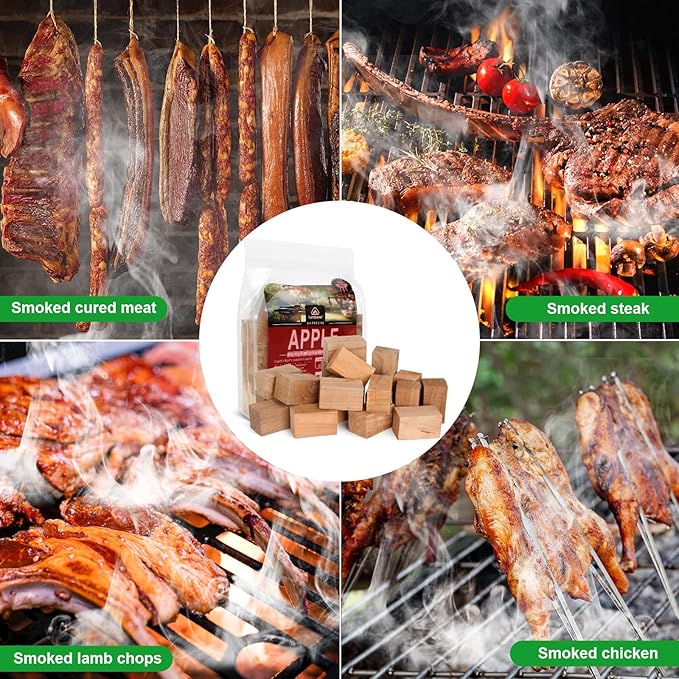 Lumberer Apple Wood Smoking Chunks – 100% Natural Hardwood for Smokers & Grills – Long-Lasting Burn (1+ Hours) – Light Fruity Smoke Flavor – 4LBS, High-Temp Sterilized & Clean Burn