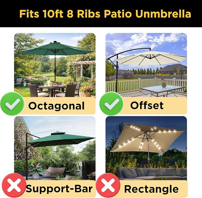 10ft Patio Umbrella Replacement Canopy for 8 Ribs, Outdoor Umbrella Canopy ONLY, Market Umbrella Top, Water-Resistant & UV-Protective
