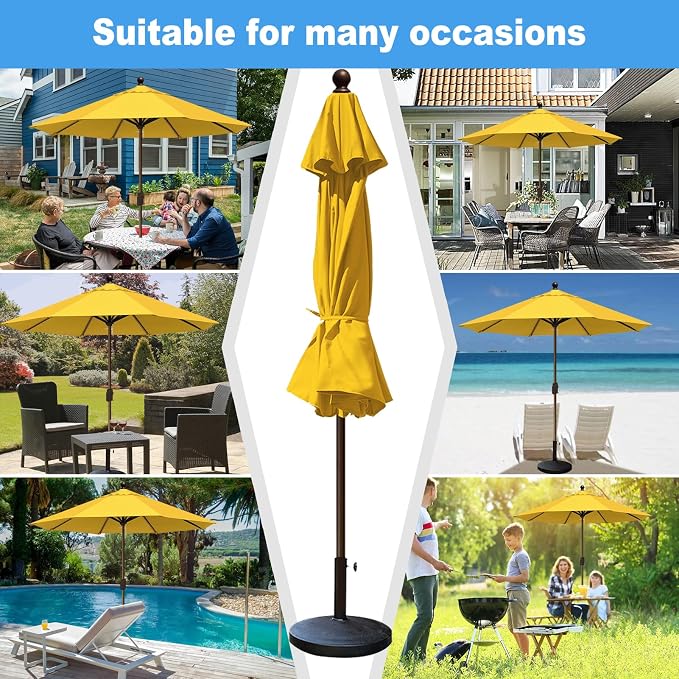 Eurmax USA 10-Year-Non-Fading 10FT Outdoor Patio Market Umbrella,UPF50+ UV Resistant Sun Shade,Heavy Duty Commercial Grade,Crank Lift Design,Windproof Vented Top for Garden,Pool,Deck,Sunflower Yellow