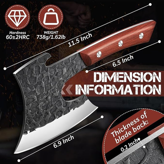 Purple Dragon Butcher Knife Heavy Duty Meat Cleaver - Hand Forged Kitchen Axe for Bone Chopping - Outdoor BBQ and Cooking Christmas Gift for Men and Women