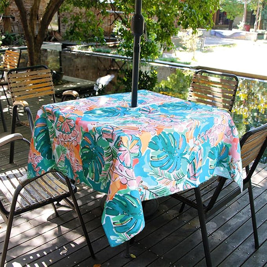 EHouseHome Outdoor and Indoor 60x60 inch Tablecloth with Umbrella Hole and Zipper, Waterproof Zippered Patio Cloths, Spring/Summer Table Covers for Backyard Circular Table/BBQs/Picnic