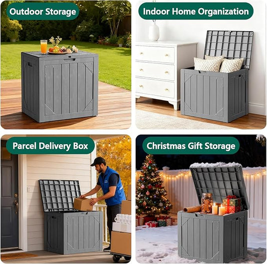 Outdoor Storage Box, 31 Gallon Lockable Waterproof Deck Storage Box, Yard Storage Bin, Suitable for Gardens, Gray