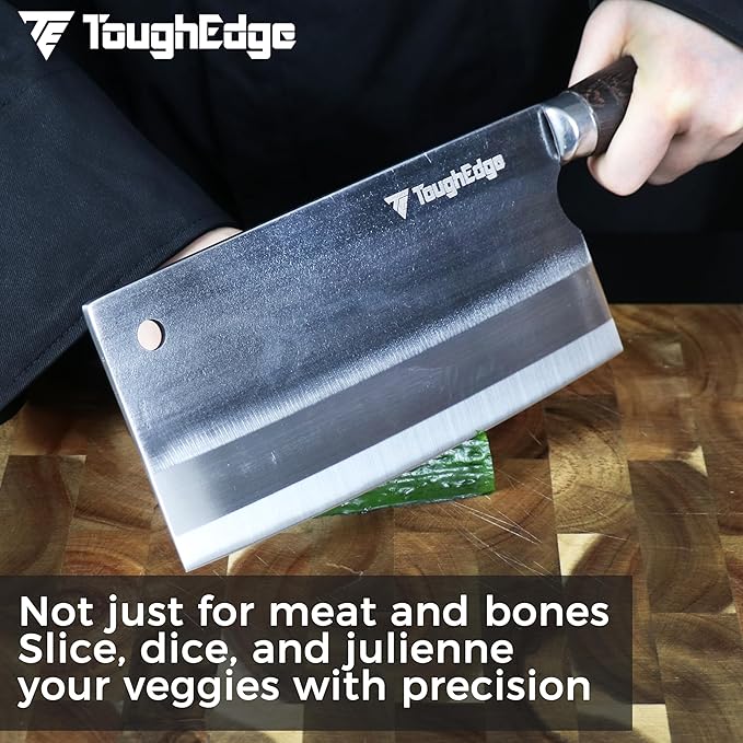 Meat Cleaver Knife, Forged 7.67" Bone Chopper, 5.6mm Thick Blade, All-in-One Chop & Slice Knife with Wenge Wood Handle for Home Kitchen & BBQ