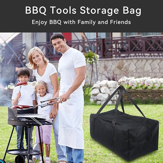 Klmnop BBQ Tools Storage Bag, 24" Oxford Cloth Grill Tool Storage Bag with Grill Stick Storage Bag, Large Capacity Grill Accessory Storage Bag for Outdoor Camping Barbecue(Black)