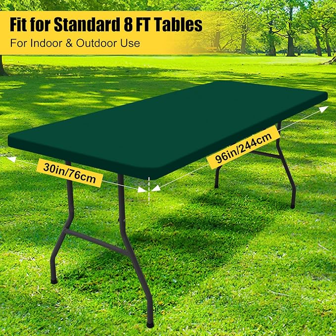 Smiry Rectangle Picnic Table Cloth, Waterproof Elastic Fitted Tablecloths for 8 Foot Tables, Washable Polyester Table Cover for Camping, Indoor and Outdoor (Dark Green, 30"x96")
