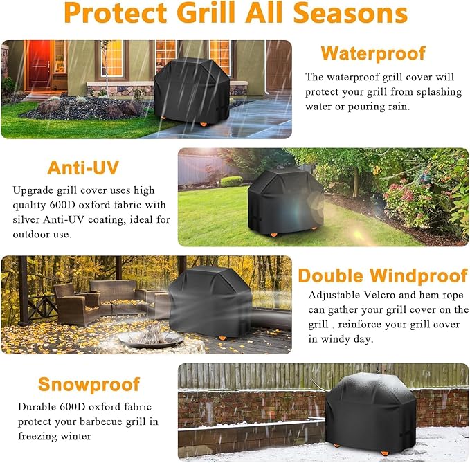 Aoretic Grill Cover 44 inch 600D Heavy Duty Gas BBQ-Cover, Fit Most 2 Burner Grill Waterproof Small Barbeque Cover for Weber,Nexgrill,Char-Broil, Monument,Dyna-Glo,Kenmore