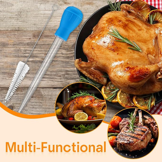 Boao 14 Pcs Heat-resistant Turkey Baster Cooking Set Includes 8 Pcs 11 Inch Large Syringe Turkey Baster, 2 Basting Brush, 4 Cleaning Brush, Meat, Food Injector for Poultry, Beef,Chicken(Vibrant Color)