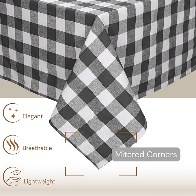Buffalo Plaid Check 60"x84" Tablecloth 100% Cotton Washable Rustic Rectangle Table Cover Decorative for Gifts, Dining, BBQ, Buffet Parties & Camping - Grey