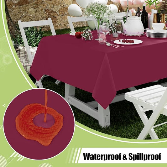 Smiry Disposable Table Cloth 3 Pack, 54 x 108 Inch Waterproof Plastic Tablecloth, Decorative Rectangle Table Covers for Party, Birthday, Picnic, Wine Red
