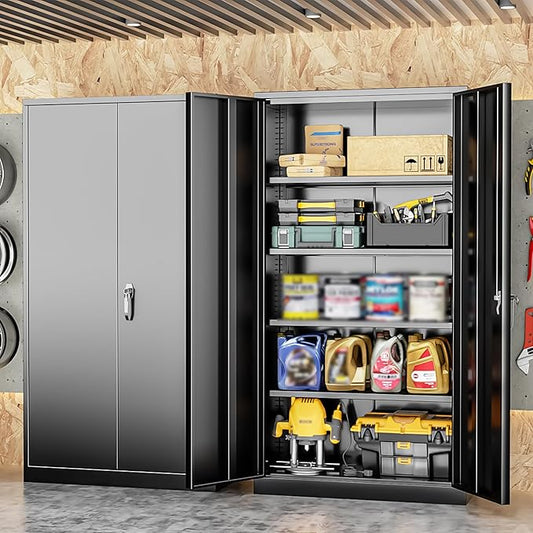INTERGREAT Metal Storage Cabinet, 72โ H Storage Cabinet with 2 Doors and 4 Adjustable Shelves for Office, Home, Garage, Pantry (Assembly Required, Black)