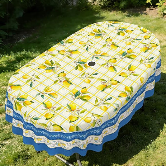 Outdoor Tablecloth with Umbrella Hole Elegant Zipper Patio Table Cloth for Outdoor Patio Garden Yard Decor