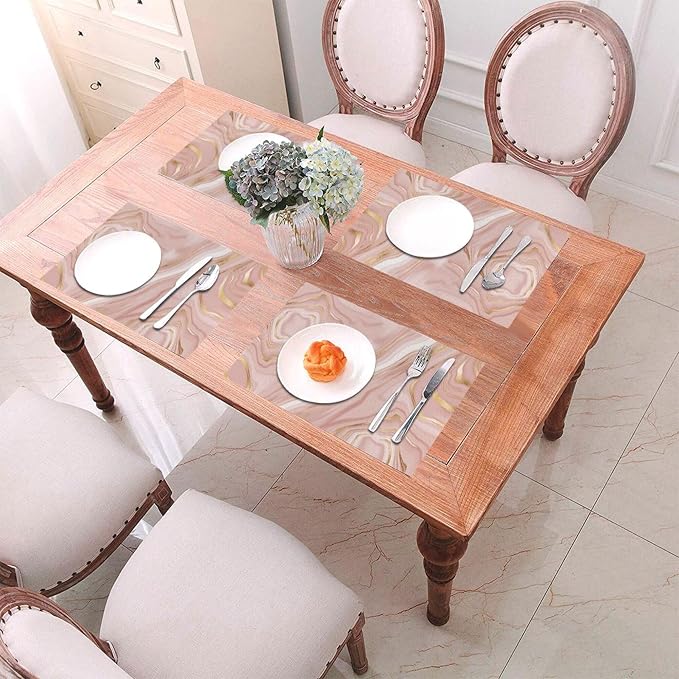 Pink Golden Marble Placemats Set of 4 Linen 12"x18" Rose Pink | Modern Decorative Place Mats Washable Kitchen Table Mats for Dining Outdoor Farmhouse Home Decor Holiday Party Dining Mat