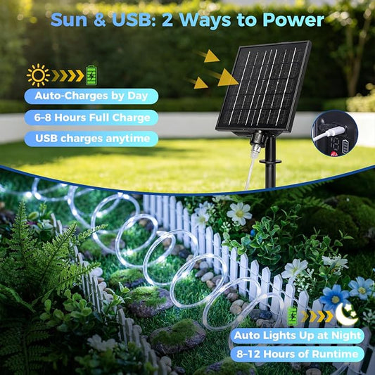 Connectable Solar Rope Lights Outdoor, 165FT 500 LEDs Solar String Lights, IP65 Waterproof 19 Modes Remote Tube Light for Outdoor Indoor Patio Backyards Garden Porch Pool Tree Decor, Cool White