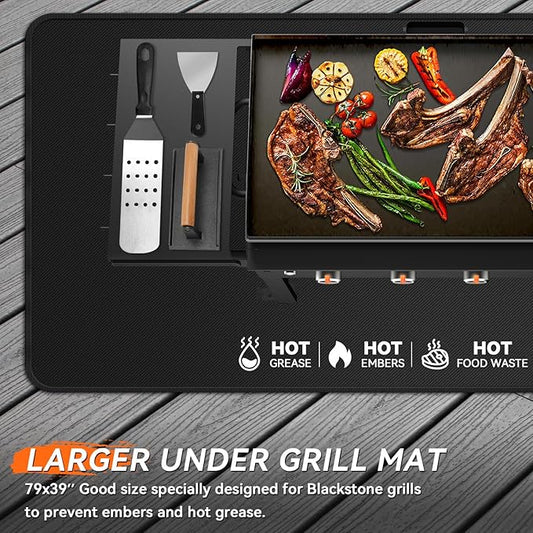 79x39 inches Large Under Grill Mats for Blackstone, Double-Sided Fireproof Outdoor Grill Protective Mat, Oilproof Waterproof BBQ Fire Pit Fireplace Mat