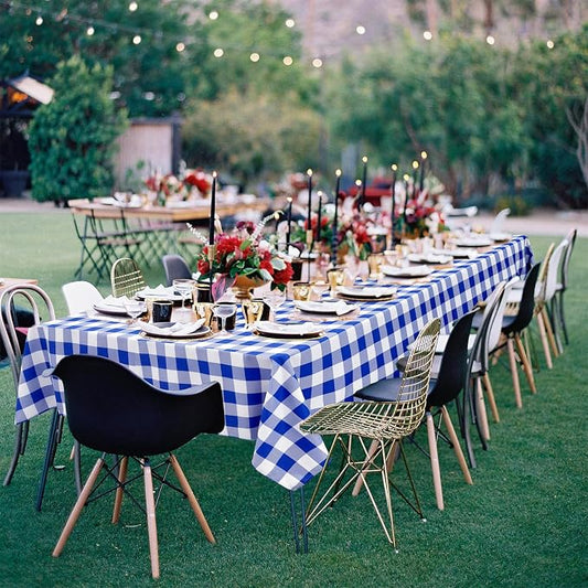 Hiasan Checkered Rectangle Tablecloth Waterproof, 2 Pack, 60 x 84 inch - Buffalo Plaid Table Cloth for Outdoor Picnic/Spring Party/Dining, Royal Blue and White