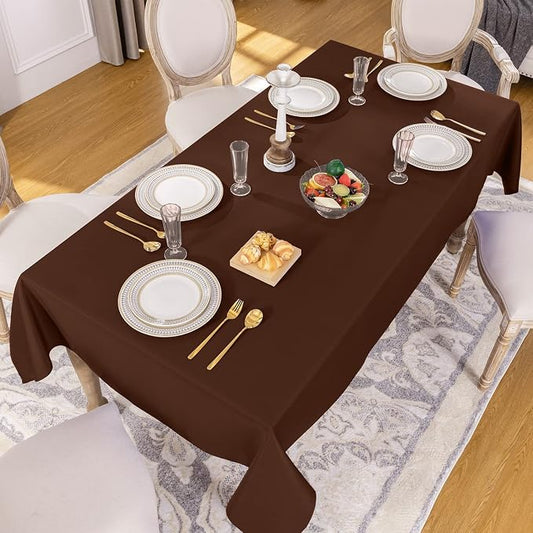 Softalker Rectangle Tablecloth, Waterproof Table Cloths Wrinkle Free Fabric Washable Polyester Table Cover for Dining Tables Party Outdoor Camping Parties Buffet Wedding - 90 x 132 inch, Chocolate