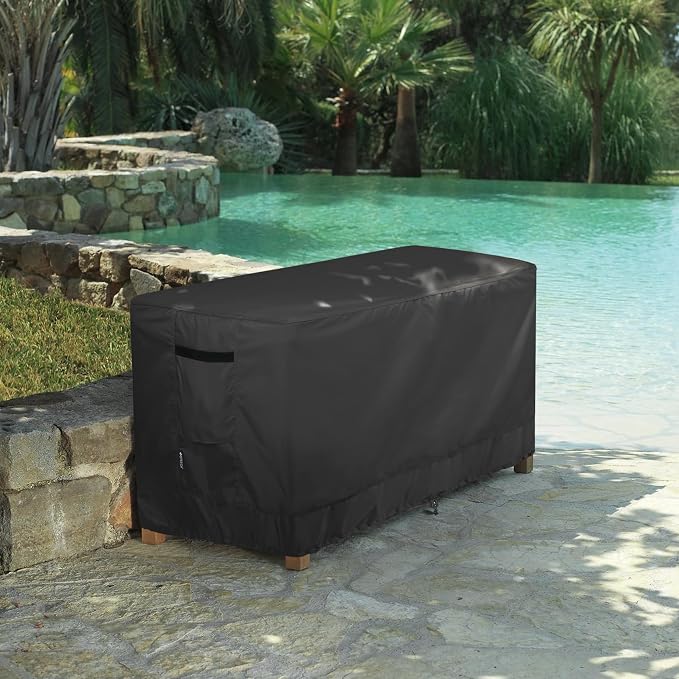 Patio Deck Box Cover Waterproof Outdoor Rectangular Storage Bench Cover 46L x 22W x 24H inch, Black
