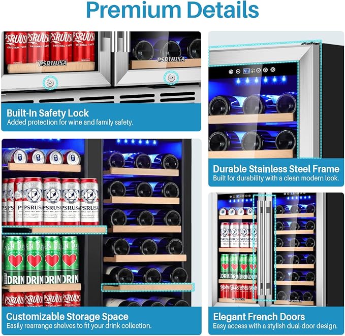 30 Inch Wine and Beverage Refrigerator Dual Zone Wine Fridge Beverage Cooler with Glass Door, Large Capacity Holds 110 Cans and 30 Bottles Built In or Freestanding for Home Bar, Kitchen