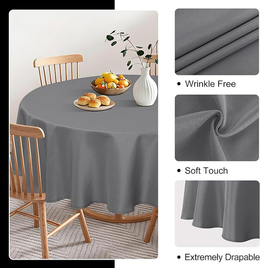 DWCN Round Tablecloth 120 Inch - Waterproof & Stain Resistant Spillproof Washable Polyester Fabric for Dining Room Kitchen, Dining, Party, Weddings and Restaurants, Light Grey
