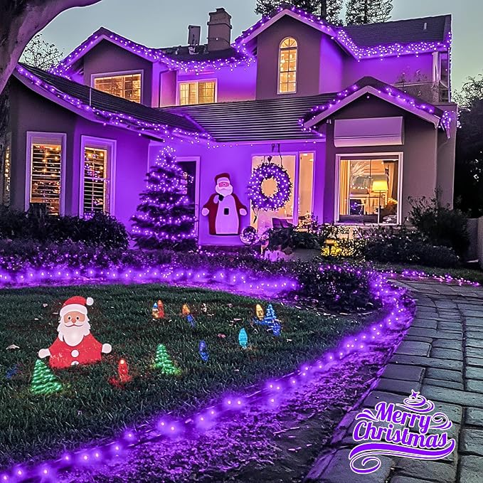 JMEXSUSS 200 LED 66ft Halloween Lights, Purple String Lights Plug in | Connectable, 8 Modes, Indoor Outdoor Use, Green wire Purple Christmas Lights for Tree Party Room Garden Yard Porch Decor