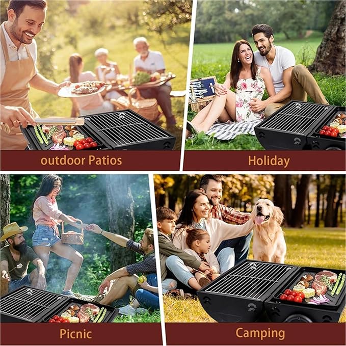 Portable Charcoal Grill,Tabletop Charcoal BBQ Grill For Outdoor Cooking Camping,Picnics,Backyard,(Black)
