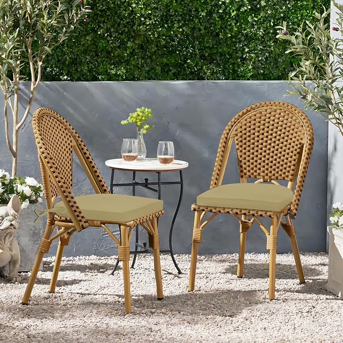 HARBOREST Outdoor Chair Cushions Set of 2, Water Resistant Patio Chair Cushions with Ties, Outdoor Seat Cushions for Patio Furniture, 17"x16"x2", Khaki