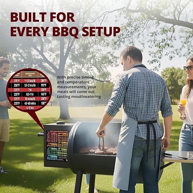LOTTELI KITCHEN Meat Temperature Magnet Chart Set - 4-Side Meat Smoking Guide with Smoking Time & Internal Temp - BBQ Smoker Accessories for Traeger, Pit Boss, Pellet Grills - Splash-Resistant