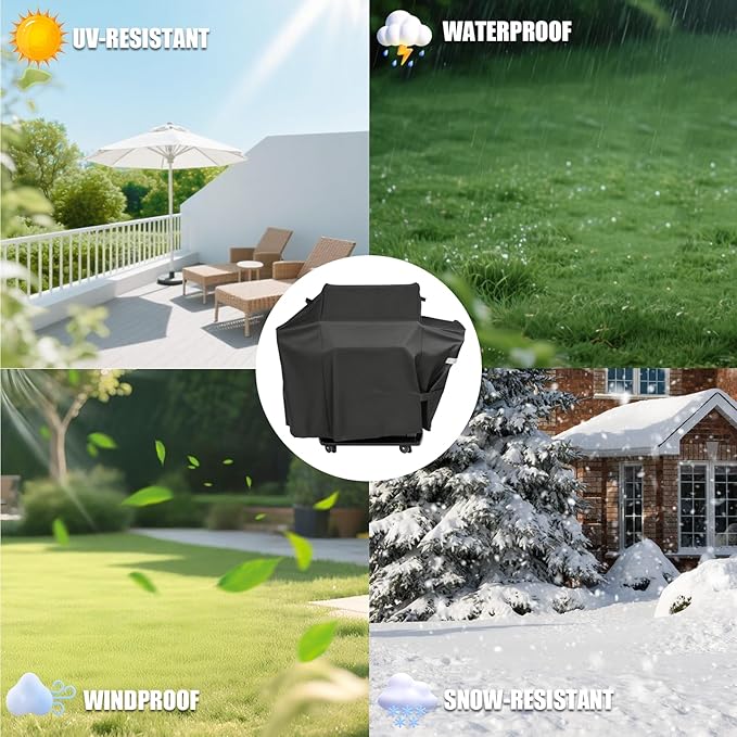 QuliMetal Grill Cover for Weber Searwood 600 Pellet - 600D Heavy-Duty Waterproof and Tear-Resistant Grill Cover for 3400145 Weber Searwood,Outdoor BBQ Accessory