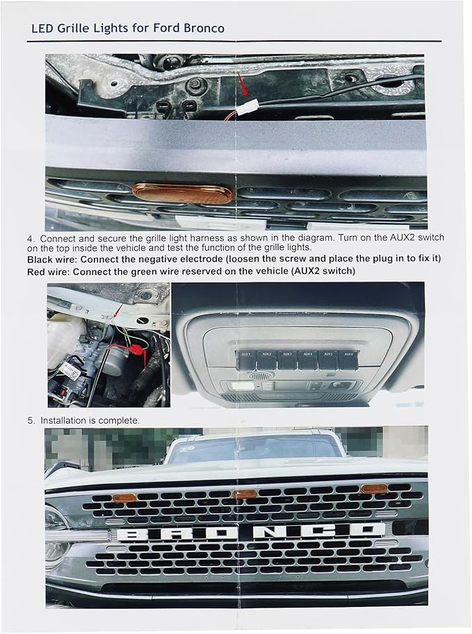 LED Grill Lights for Ford Bronco 2021 2022 2023 2024 2025 2/4-Door Badlands Wildtrak Everglades, Smoked Black OEM Grille Lamps Kit Bronco Accessories(3 PCS)