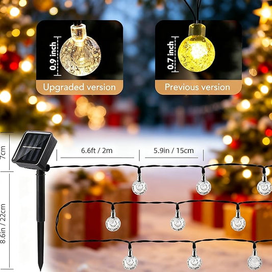 Solar String Lights Outdoor Waterproof IP65 9.3 Feet 20 LED 8 Modes Crystal Globe Fairy Light for Garden Parterre Terrace Decor,Wedding,Party,Camping(Multi-Colored)