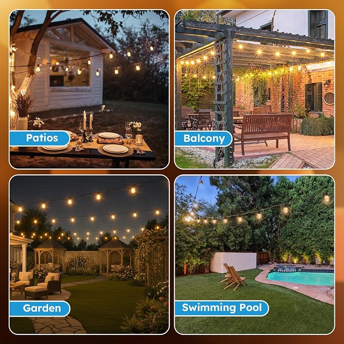 GvvooHome S11 LED Outdoor String Lights 300FT, Shatterproof & Waterproof Patio Lights with 92 Plastic Bulbs for Porch, Deck, Garden, Backyard, Balcony, 2700K Dimmable