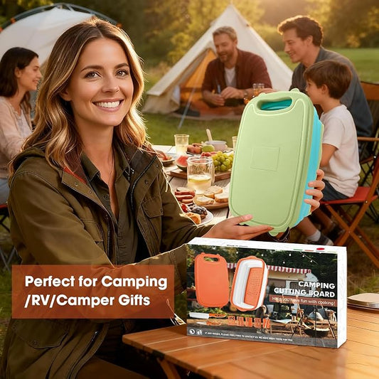 Gintan Camping Cutting Board, 9-in-1 Collapsible Chopping Board with Colander, Kitchen Vegetable Washing Basket for Camping, Camping Gifts Camping essentials for RV Campers (Blue Green)
