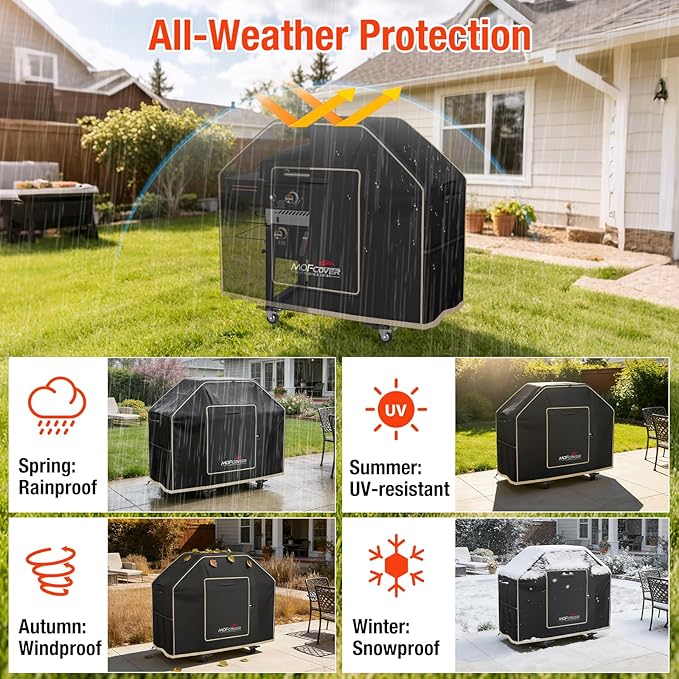 Exclusive Foldable 55 inch Grill Cover, 600D Heavy Duty Outdoor BBQ Cover for 3-4 Burners Grill, Waterproof Fade Resistant Barbecue Cover, Black