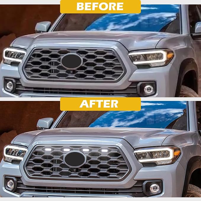 Raptor Grill Lights for Toyota OEM Tacoma (2020-2023) TRD Off Road & TRD Sport – 4PCS Amber Grill Lights with Two Fuse – OEM/Aftermarket Grille Lamps – Durable Car Accessories