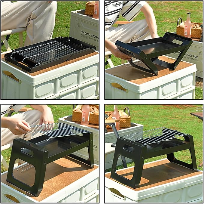 Portable Charcoal Grill Folding Mini BBQ Grill for Outdoor Camping Barbecue Grilling Cooking Camping Hiking Picnics Garden Beach Party