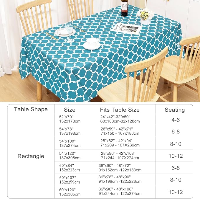 Smiry Oval Table Cloth, Waterproof Vinyl Tablecloths with Flannel Backing for Oval Tables, Wipeable Spillproof Plastic Tablecloth for Dining, Camping, Indoor and Outdoor (60"x102", Teal)