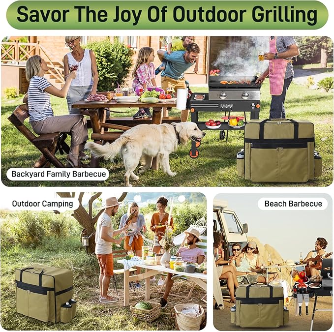 Extra Large 1200D Heavy-Duty Griddle Carry Bag for Blackstone 17" & 22" Griddles with Hood & Stand, Reinforced Waterproof Storage Tote with Multiple Pockets & Compartments for Grill Accessories