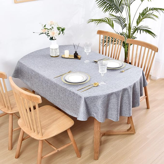 Wolkemer Faux Linen Oval Tablecloth 60 x 84 Inch Grey Table Cloths | Heavy Duty Wrinkle Resistant Fabric Table Cloth, Farmhouse Rustic Oval Table Cover for Kitchen Dining Indoor Outdoor Tabletop