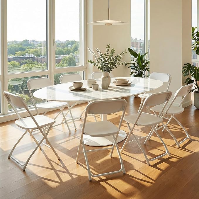 DUMOS Folding Chairs Sets of 8, 330lbs Plastic Stackable Portable Patio Dining Sets, Fold Up for Indoor Outdoor, Camping, Garden, Party, Meeting, White