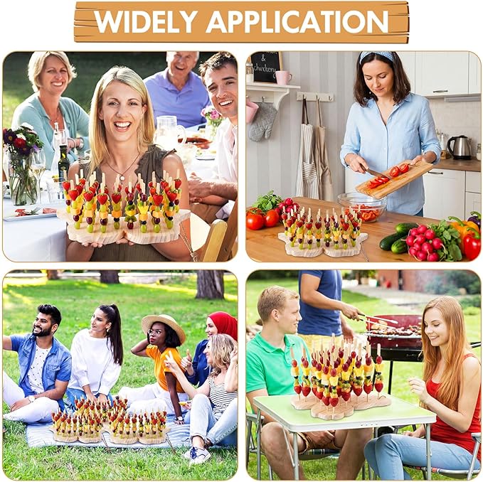 Vesici 2 Pcs Skewer Holder with 100 Pcs 5.9" Cocktail Pick, 98 Holes Fruit Kabobs Appetizer Food Pick Stand and Display Serving Holder for Wedding Party Buffet Catering Event Favor(Butterfly)