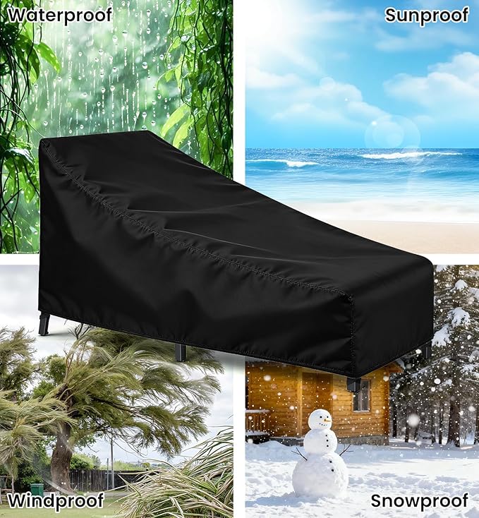 Chaise Lounge Cover 2 Pack Heavy Duty Patio Furniture Covers with Storage Bag, Buckles & Drawstring Outdoor Lounge Chair Covers Waterproof & UV Resistant All-Season Protection 82 x 29 x 31 Inch Black