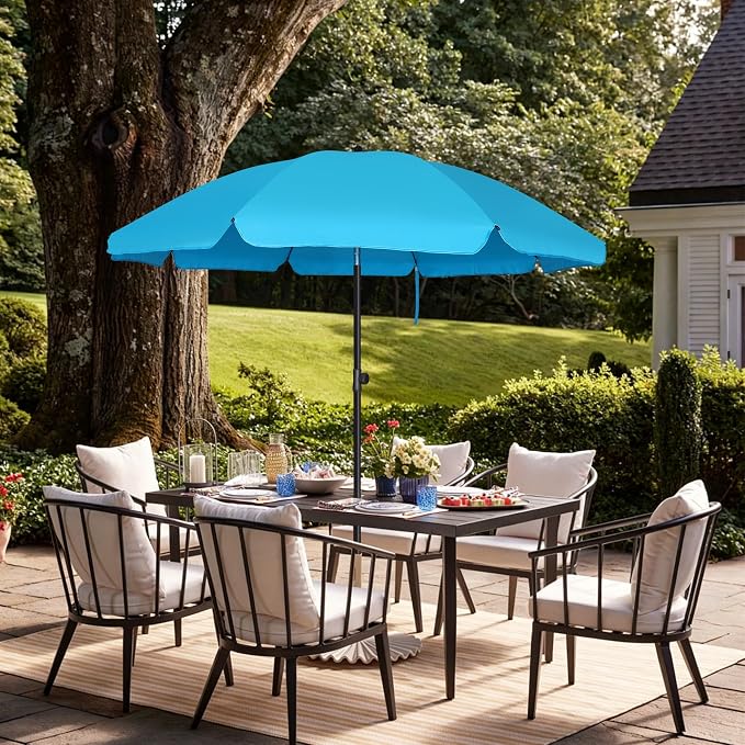 Blissun 6.5ft Patio Umbrella with Push Button Tilt & Height Adjustable, UV50+ Sun Protection with Sturdy Fiberglass Ribs & Iron Pole, Market Umbrella for Outdoor Table Garden Backyard Beach