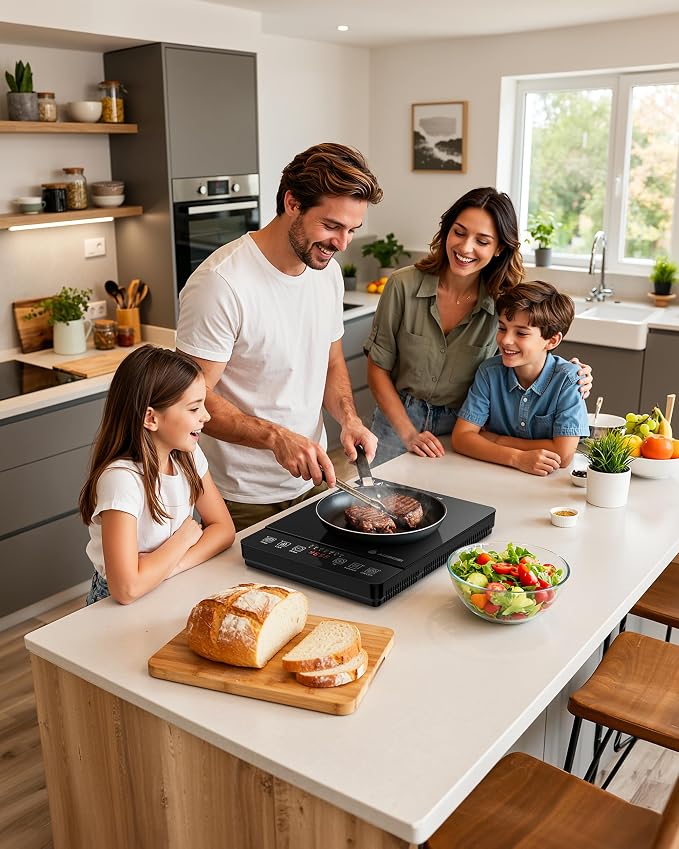 Portable Induction Cooktop 20 Temperature & Power Levels,1800W Single Burner Electric Cooktop with 6.8 inch Heating Coil, Hot Plate with Timer