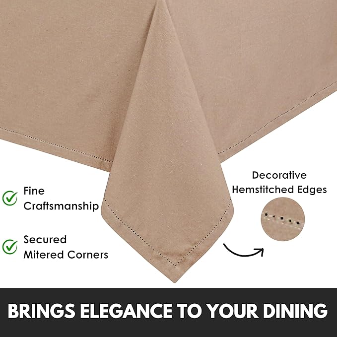 Tablecloth 52 x 70 Inch 100% Cotton Washable Rectangle Table Cover Decorative Table Cloths for Gifts, Dining, Buffet Parties & Camping - Beige Natural