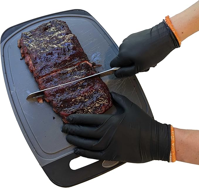 Black Disposable BBQ Grill Gloves Kit - 50 Heavy Duty Textured Grip and 2 Heat Resistant Reusable Liners Meat Pulling