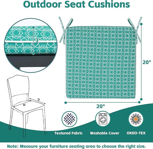 COZYVIDA Outdoor Chair Cushions Set of 4, 20"x20" Square Seat Pads with Tie Straps and YKK Zippers, 30D High-Density Foam, Water-Resistant Fabric,UV-Resistant 1000+ Hrs