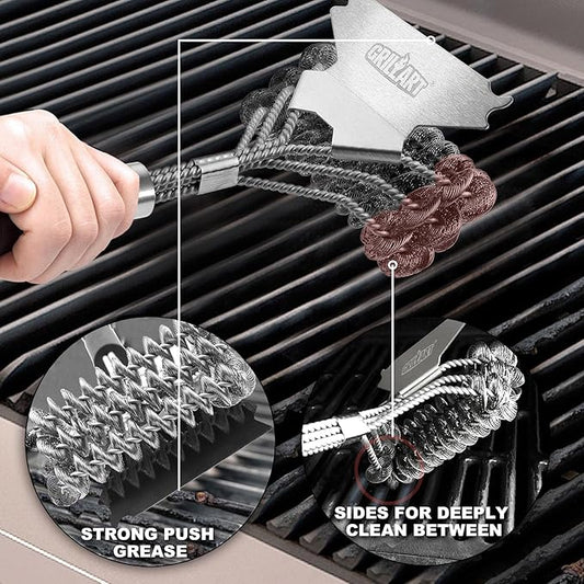 Grill Brush and Scraper Bristle Free โ Safe BBQ Brush for Grill โ 18'' Stainless Grill Grate Cleaner - Safe Grill Accessories for Porcelain/Weber Gas/Charcoal Grill โ Gifts for Grill Wizard